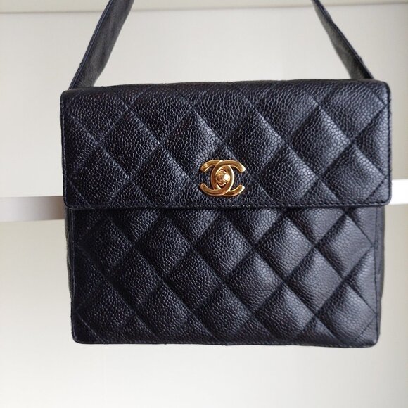CHANEL Caviar Black Leather Quilted CC Turnlock Vanity Square Box Flap Bag - Picture 1 of 16
